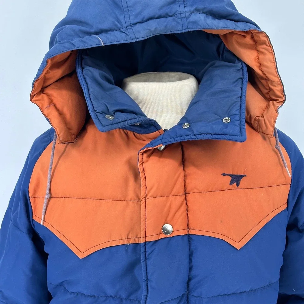 Vintage Sportcaster Goose Down Men Puffer Jacket Western Orange Yoke Blue S READ